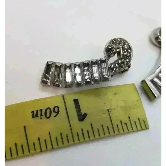 Antique Earrings Art Deco Clip Rhinestone Climber Baguette & Rose Cut Stones - Picture 4 of 8